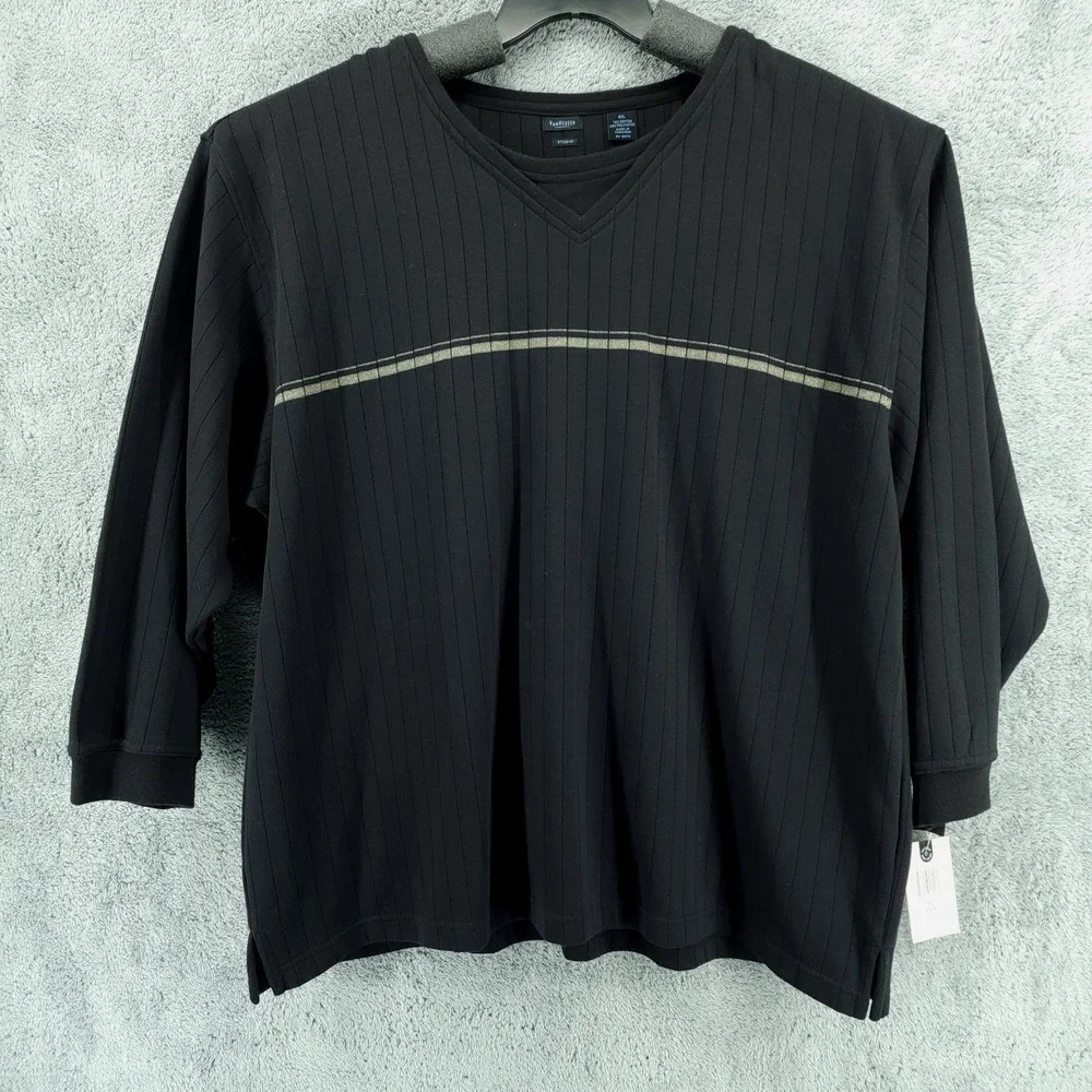 Van Heusen Sweater Mens 4XL Black Stripe Ribbed Studio Pullover Big & Tall - Picture 2 of 12